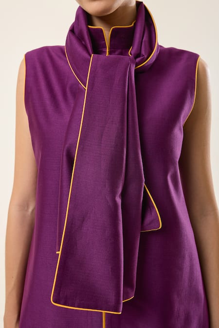 Shop_RICHA AHLUWALIA_Purple Chanderi Silk, Voile Embroidery, Beads, Plumeria Punch A-line Dress _Online_at_Aza_Fashions