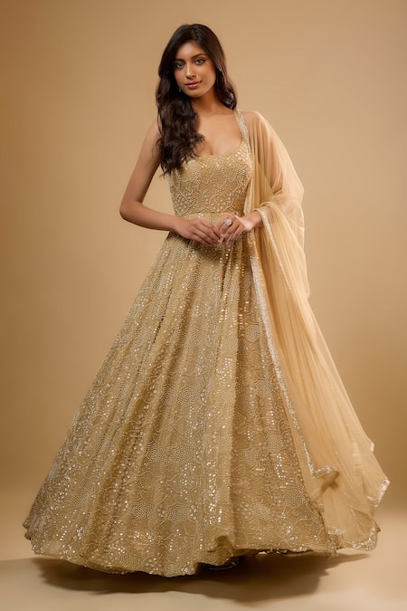 Renee label Elora Gold Embroidered Anarkali With Dupatta 