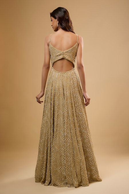 Renee label Elora Gold Embroidered Anarkali With Dupatta 