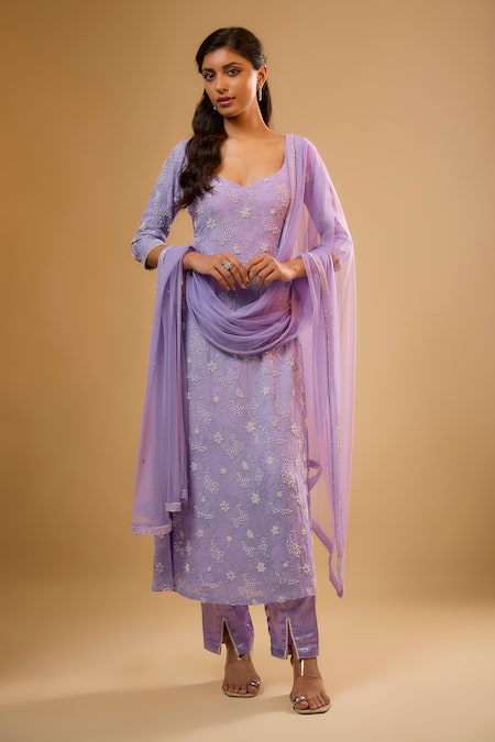Renee label Veda Lavender Embroidered Kurta Set 