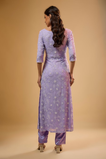 Renee label Veda Lavender Embroidered Kurta Set 