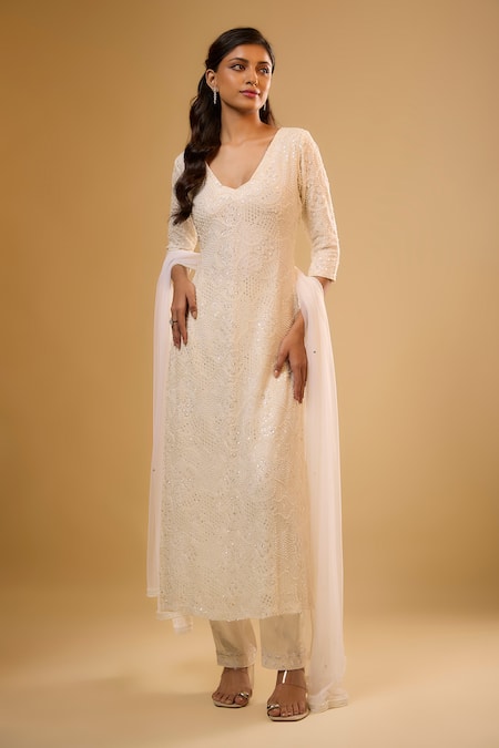 Renee label Zaira Vanilla White Embroidered Kurta Set