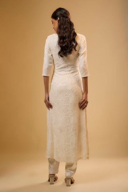 Renee label Zaira Vanilla White Embroidered Kurta Set