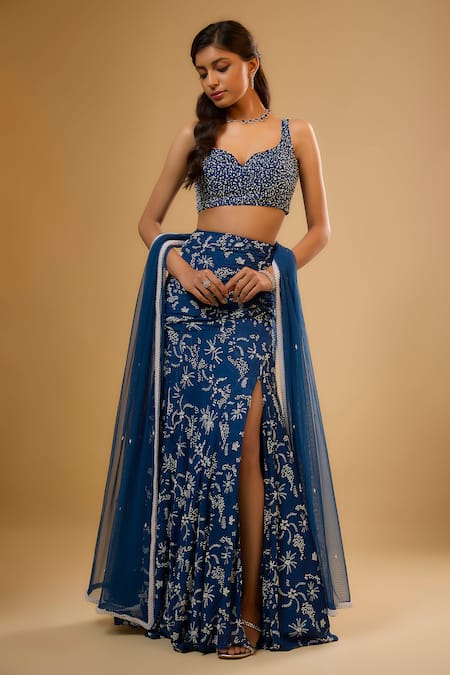 Renee label Ashika Blue Embroidered Lehenga Set 