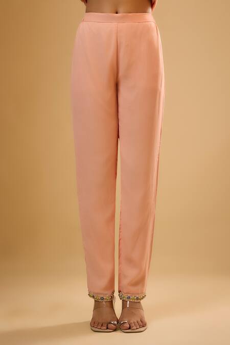 Buy_Renee label_Peach Viscose Georgette, Organza Sequins, Mirrors, Pearls, Roohi Work Kurta Set _Online_at_Aza_Fashions