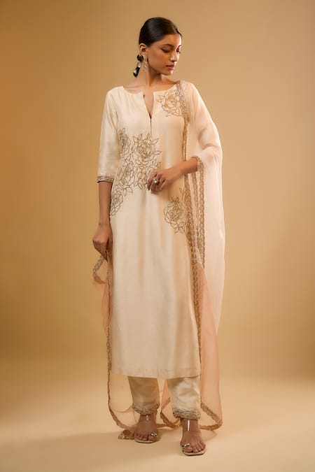 Renee label Vanilla White Embroidered Kurta Set 