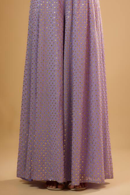Renee label_Purple Viscose Georgette, Net Mirrors, Pearls, Anahita Kurta Sharara Set _Online_at_Aza_Fashions