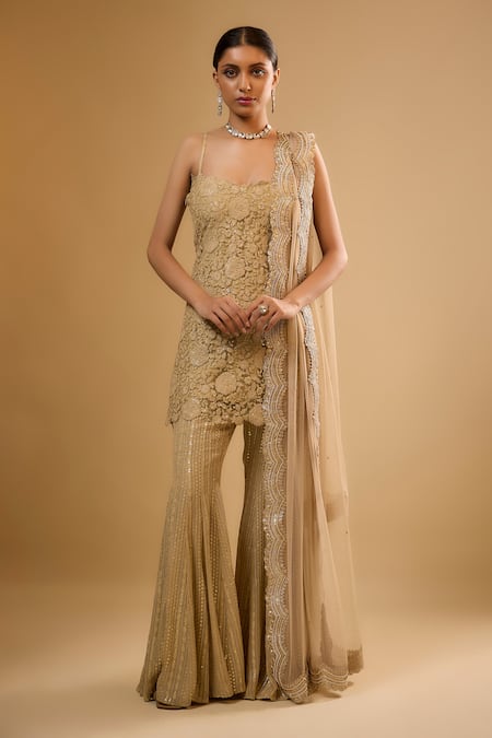 Renee label Sona Net Embroidered Kurta Sharara Set 