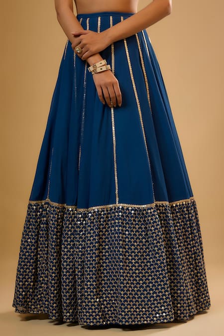 Renee label_Blue Viscose Georgette, Net Beads, Mirrors, Pearls, Sequins, Siyona Lehenga Set _Online_at_Aza_Fashions
