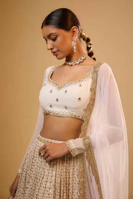 Buy_Renee label_Ivory Viscose Georgette, Net Beads, Mirrors, Gia Vanilla White Lehenga Set _Online_at_Aza_Fashions
