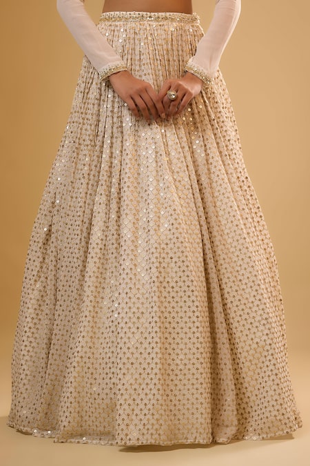 Shop_Renee label_Ivory Viscose Georgette, Net Beads, Mirrors, Gia Vanilla White Lehenga Set _Online_at_Aza_Fashions