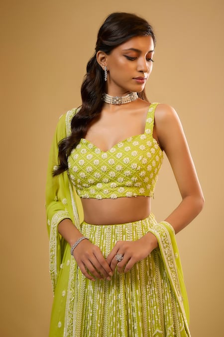 Renee label_Lime Viscose Georgette Beads, Embroidery, Sequins Aashni Glass Lehenga Set _Online_at_Aza_Fashions