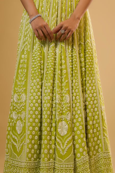 Shop_Renee label_Lime Viscose Georgette Beads, Embroidery, Sequins Aashni Glass Lehenga Set _Online_at_Aza_Fashions