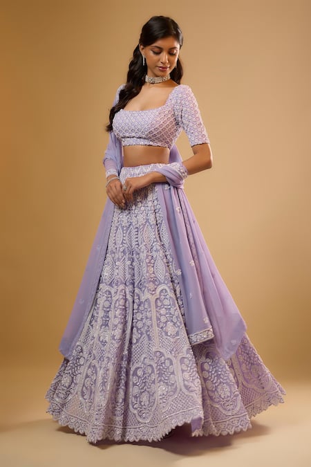 Renee label_Lavender Viscose Georgette Beads, Embroidery, Sequins Amala Work Lehenga Set _Online_at_Aza_Fashions