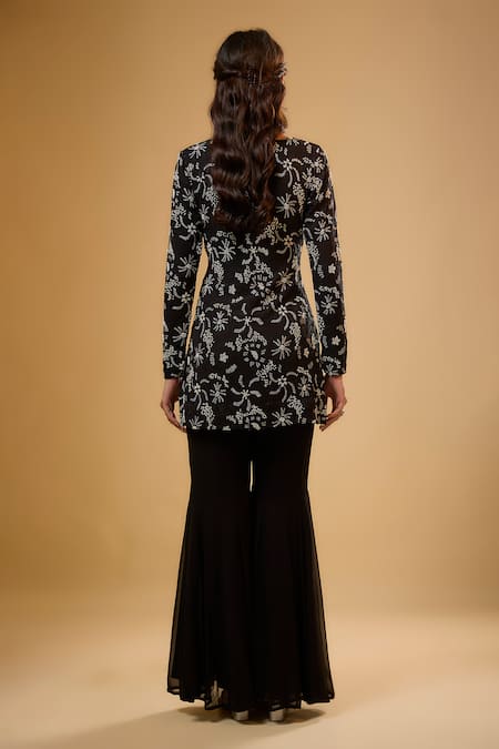 Renee label Ravya Black Georgette Kurta Sharara Set 