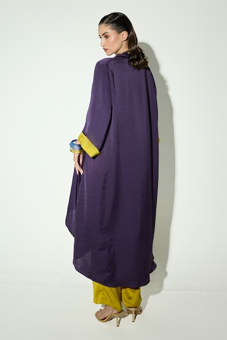 Basanti - Kapde Aur Koffee Purple Satin Embellished Draped Tunic & Pant Set 