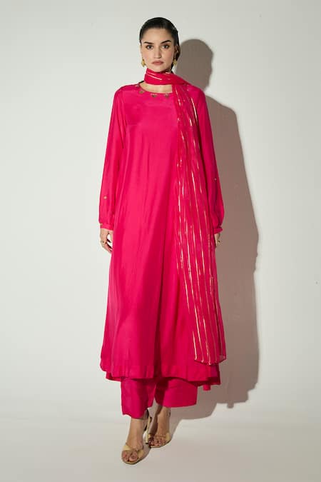 Basanti Kapde aur Koffee Rani Pink Embellished Anarkali Set 