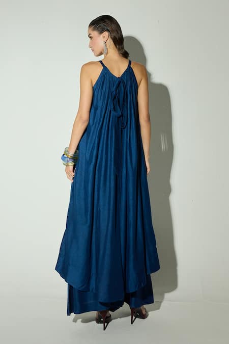 Basanti - Kapde Aur Koffee Royal Blue Flared Anarkali With Wide Leg Palazzo 