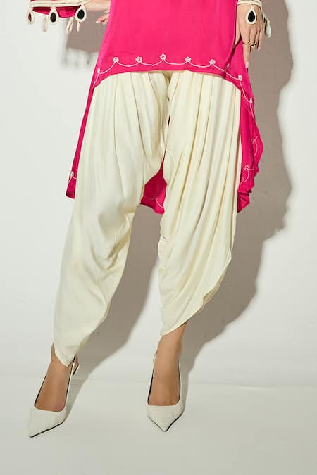 Buy Basanti Kapde aur Koffee Pink Satin Embroidery, Tassels Notched Neck Rani Kurta And Dhoti Pant Set Online at Aza Fashions Buy_Basanti Kapde aur Koffee_Pink Satin Embroidery, Tassels Notched Neck Rani Kurta And Dhoti Pant Set _Online_at_Aza_Fashions