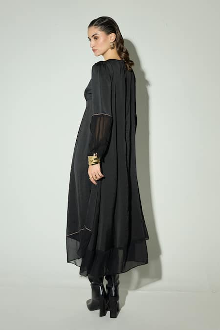 Basanti Kapde aur Koffee Black Satin Embroidered Dress 