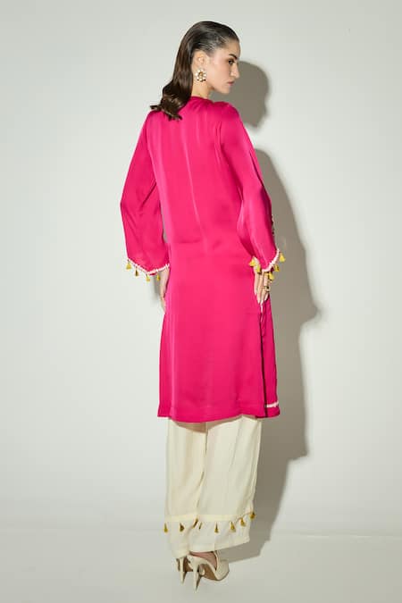 Basanti Kapde aur Koffee Rani Pink Satin Embroidered Kurta & Palazzo Set 