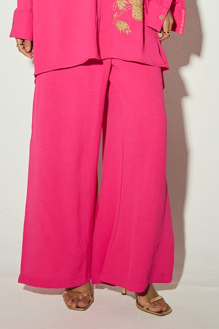 Buy Basanti Kapde aur Koffee Pink Modal, Satin Embroidery Collared Shirt Tunic And Pant Co-ord Set Online at Aza Fashions Buy_Basanti Kapde aur Koffee_Pink Modal, Satin Embroidery Collared Shirt Tunic And Pant Co-ord Set _Online_at_Aza_Fashions