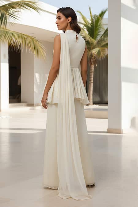 Basanti Kapde aur Koffee Ivory Crushed Tissue Peplum Sharara Set 