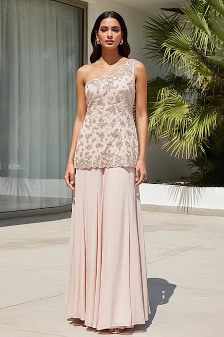 Basanti - Kapde Aur Koffee One Shoulder Embroidered Kurta Sharara Set 