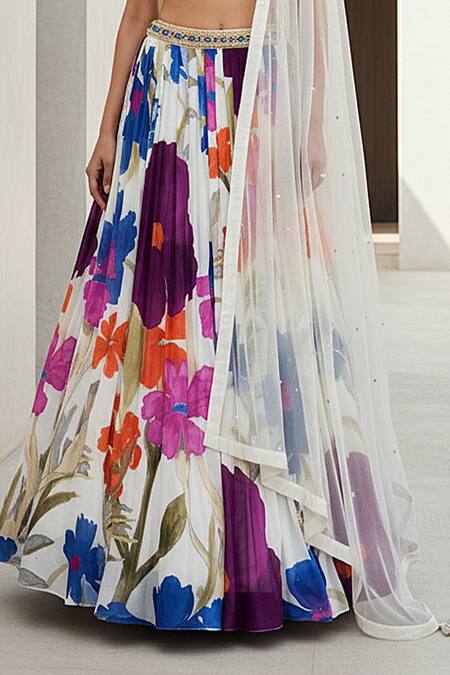 Basanti - Kapde Aur Koffee_Ivory Georgette Sequins, Beads Square Neck Lumina Garden Lehenga Set_Online_at_Aza_Fashions