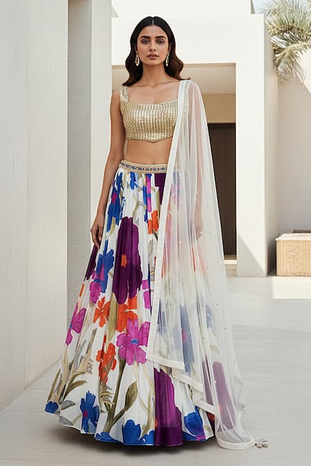 Basanti - Kapde Aur Koffee Ivory Lumina Garden Lehenga Set 
