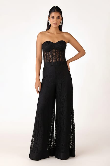 Basanti Kapde aur Koffee Black Embroidered Corset Sharara Set 