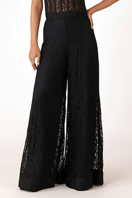 Basanti Kapde aur Koffee_Black Chantelle Sequins, Beads Sweetheart Neck Embroidered Corset Sharara Set _Online_at_Aza_Fashions