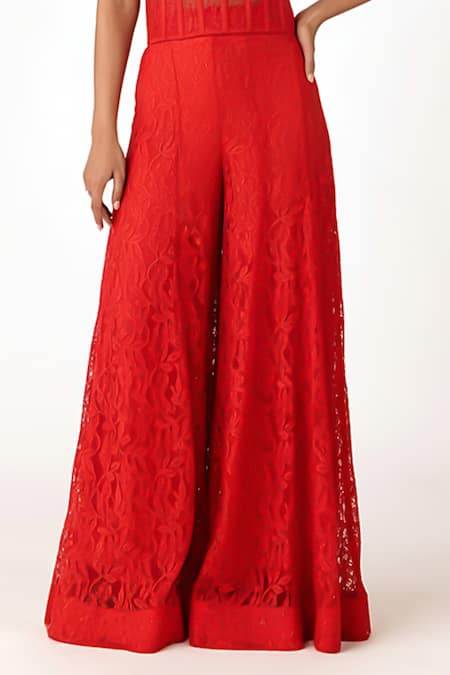 Basanti - Kapde Aur Koffee_Red Chantelle Sequins, Beads Black Chantilly Net Embroidered Sharara Set _Online_at_Aza_Fashions