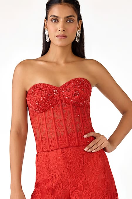 Buy_Basanti - Kapde Aur Koffee_Red Chantelle Sequins, Beads Black Chantilly Net Embroidered Sharara Set _Online_at_Aza_Fashions