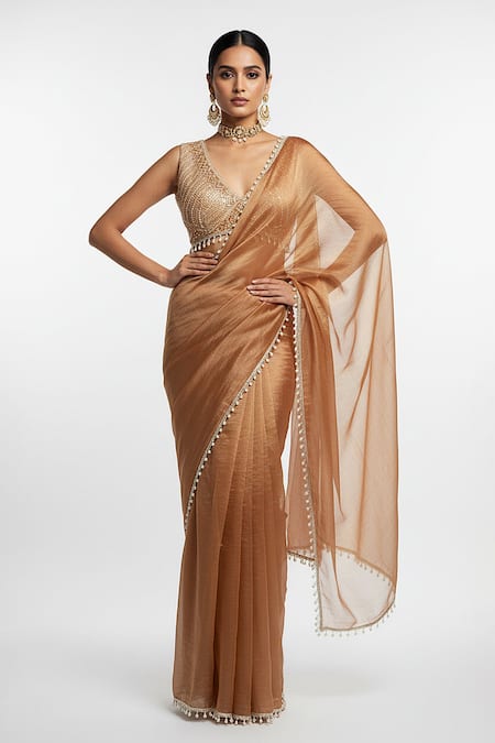 Basanti - Kapde Aur Koffee Honey Symphony Embroidered Saree Set 