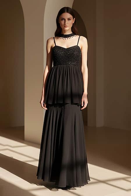 Basanti - Kapde Aur Koffee Black Satin Embroidered Sharara Set 