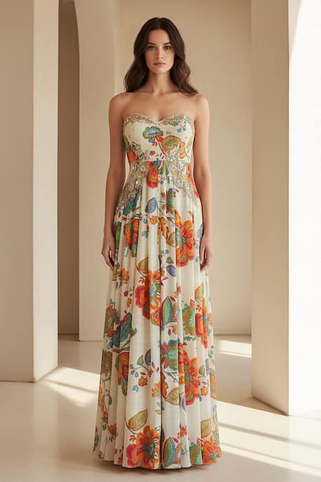 Basanti - Kapde Aur Koffee Ivory Garden Embroidered Jumpsuit 