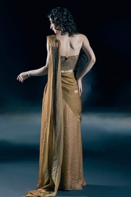 Nirmooha Helia Pre-Draped Saree With Cord Embroidered Blouse 