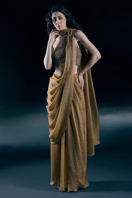 Nirmooha Helia Pre-Draped Saree With Cord Embroidered Blouse 