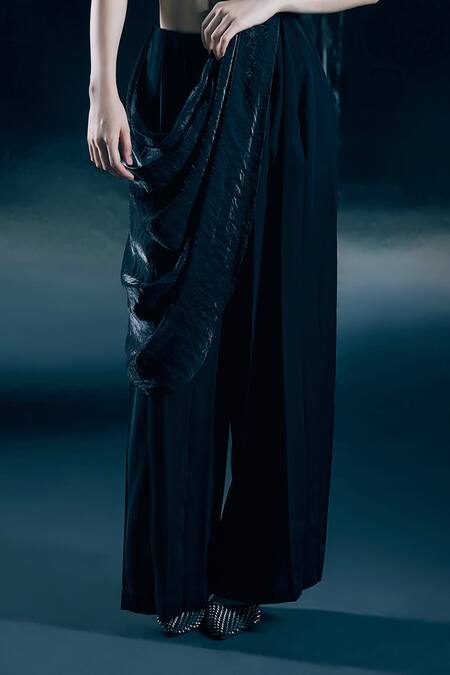 Buy Nirmooha Black Microfiber, Organza Eclara Hybrid Pant Saree Set With Structured Blazer Online at Aza Fashions Buy_Nirmooha_Black Microfiber, Organza Eclara Hybrid Pant Saree Set With Structured Blazer _Online_at_Aza_Fashions