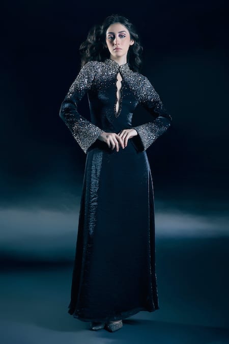 Nirmooha Hecate Eclipse Black Snake Embellished Gown 