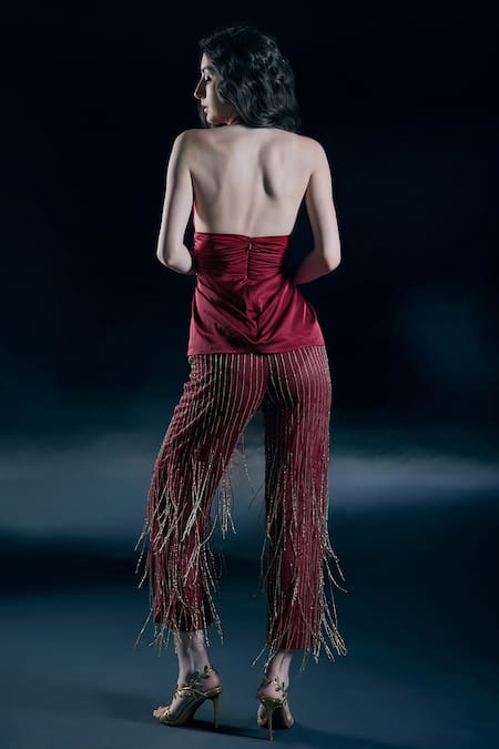 Nirmooha Ignis Halter Twisted Top & Sheer Pant Set 