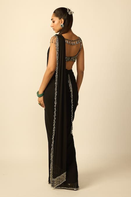 Vvani by vani vats Tassel Pre-Draped Saree With Embroidered Blouse 