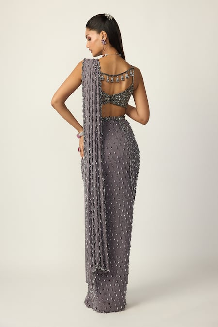 Vvani by vani vats Single Drop Embellished Pre-Draped Saree With Blouse 