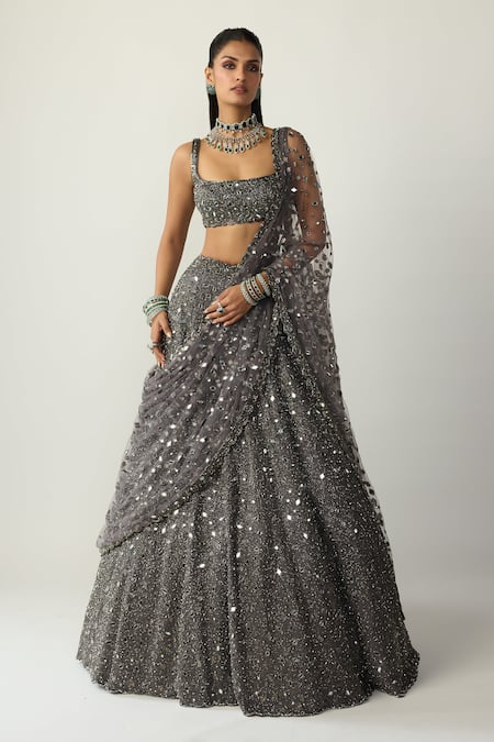 Vvani by vani vats Metallic Mirror Embroidered Lehenga Set 