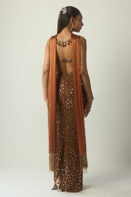 Vvani by vani vats Metallic Copper Mirror Embroidered Pencil Skirt Set 