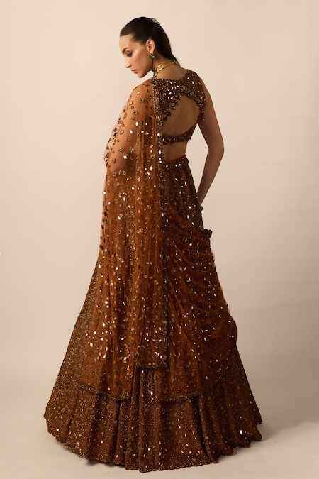 Vvani by vani vats Metallic Copper Mirror Embroidered Lehenga Set 