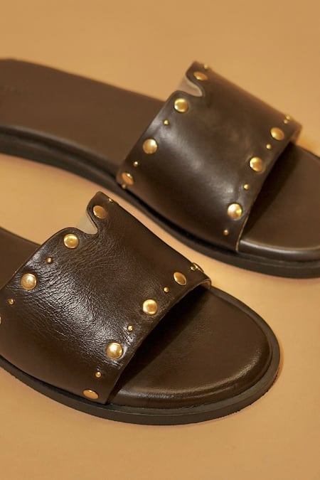 Buy_Dmodot_Brown Pelle Ciocco Rivitto Flats _Online_at_Aza_Fashions