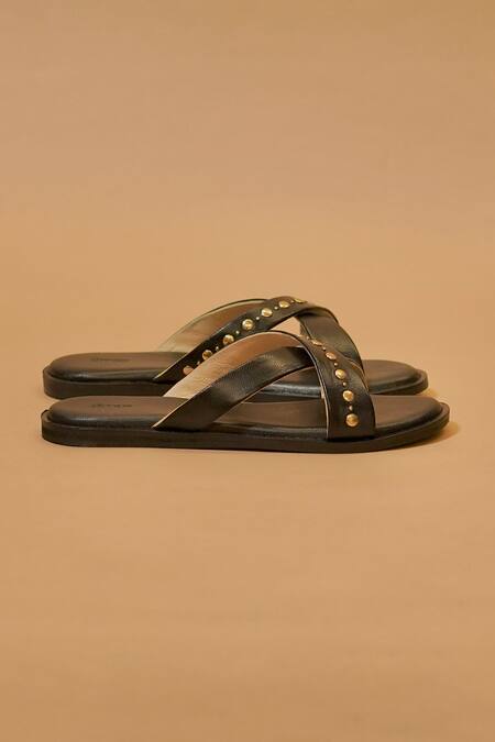 Dmodot Black Pelle Incrocio Flats Online at Aza Fashions Dmodot_Black Pelle Incrocio Flats _Online_at_Aza_Fashions