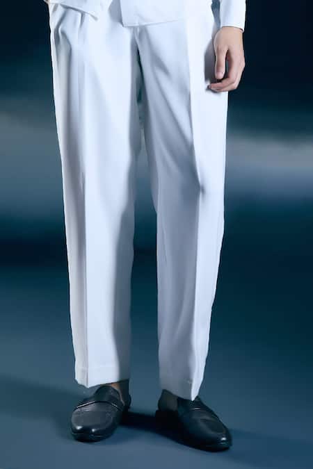 Nirmooha_Ivory Lycra, Microfiber Embroidery, Metallic Aerion Aura Shirt And Trousers Set _Online_at_Aza_Fashions